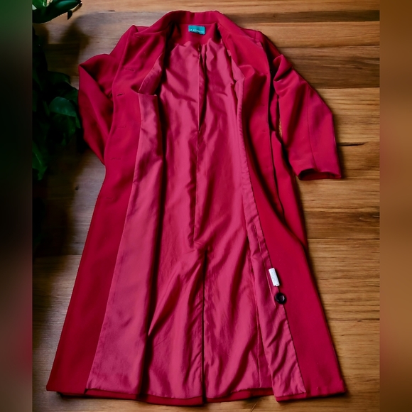 Vintage LA REDOUTE Long Candy Apple Red Lined Dress Coat - Picture 6 of 12